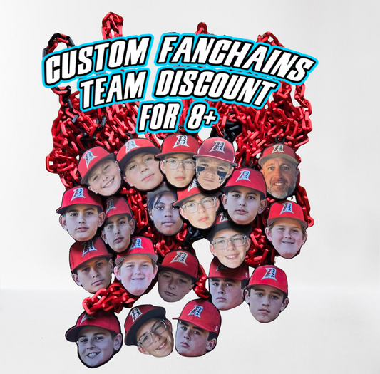 8+ Minimum - Bulk Order/Fundraiser - 6" Custom Fan Chain Bulk Team Discount 6" Logos Giant Logo Necklace Sports Homerun Turnover